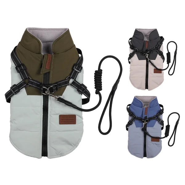 Winter Pet Dog Jacket With Harness.
