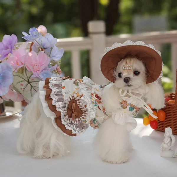 Pet Lace Dress Pet Maid Dress Cute Dog Hat Set